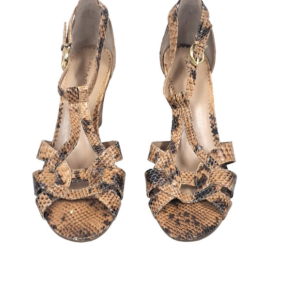 Tahari Giselle Peep Toe Heeled Sandals animal Snake print size 7 - Picture 3 of 9